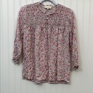 Cynthia Rowley Dainty Floral Print Women's Ruched Top  3/4 Sleeves